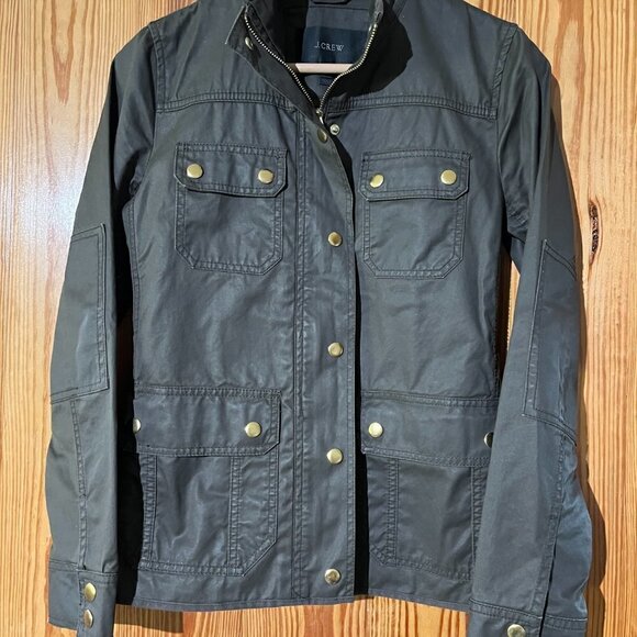 NEW J. Crew BLACK LABEL Downtown Field Utility Jacket Wax Coated Army Green - Picture 3 of 16